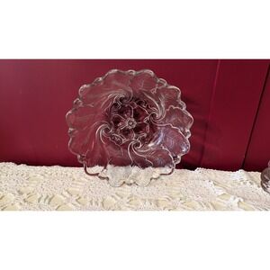 Vintage Indiana Glass 9" Wild Rose Floral Clear Serving Bowl